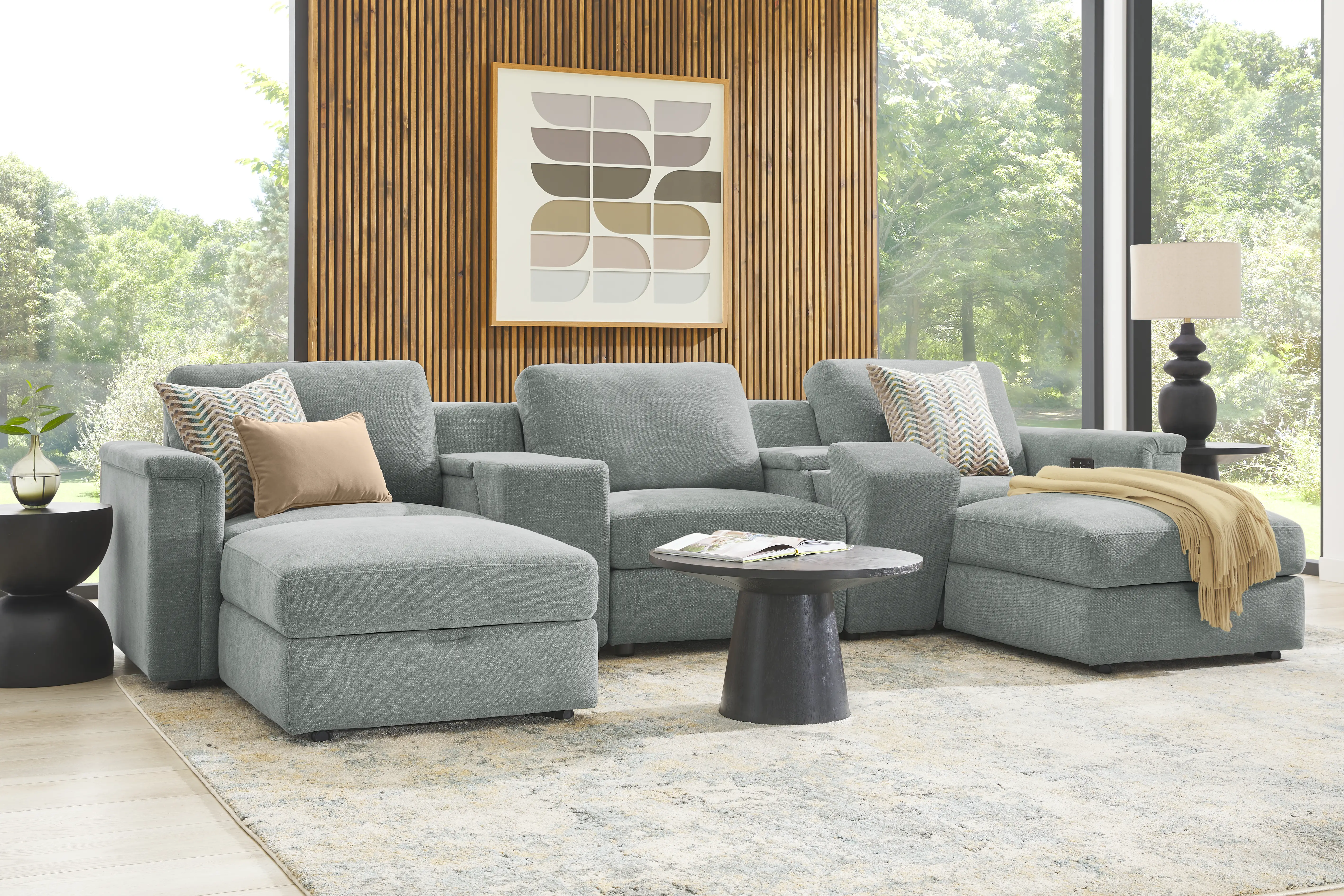 Tempo Modular Blue 7 Pc Sectional with Media Consoles - Thumbnail - Image 1