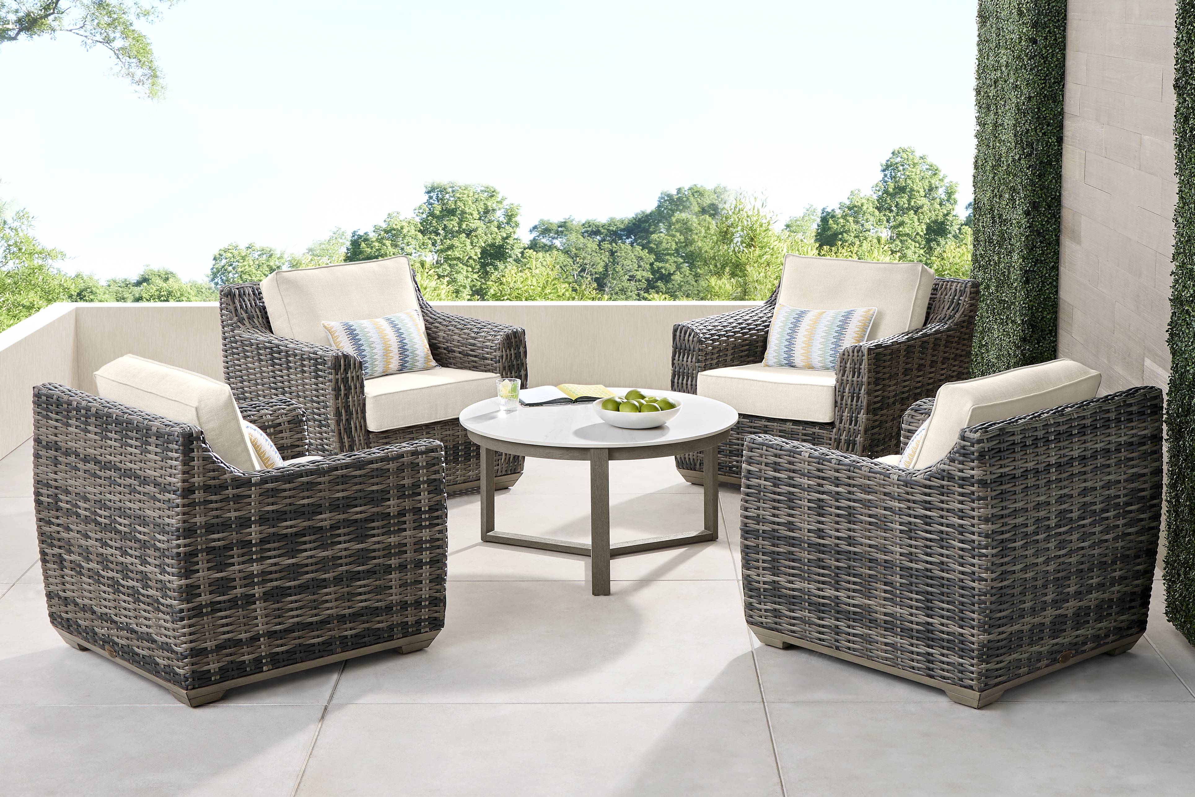 Montecello Gray 5 Pc Outdoor Chat Set with Twine Cushions - Thumbnail - Image 1