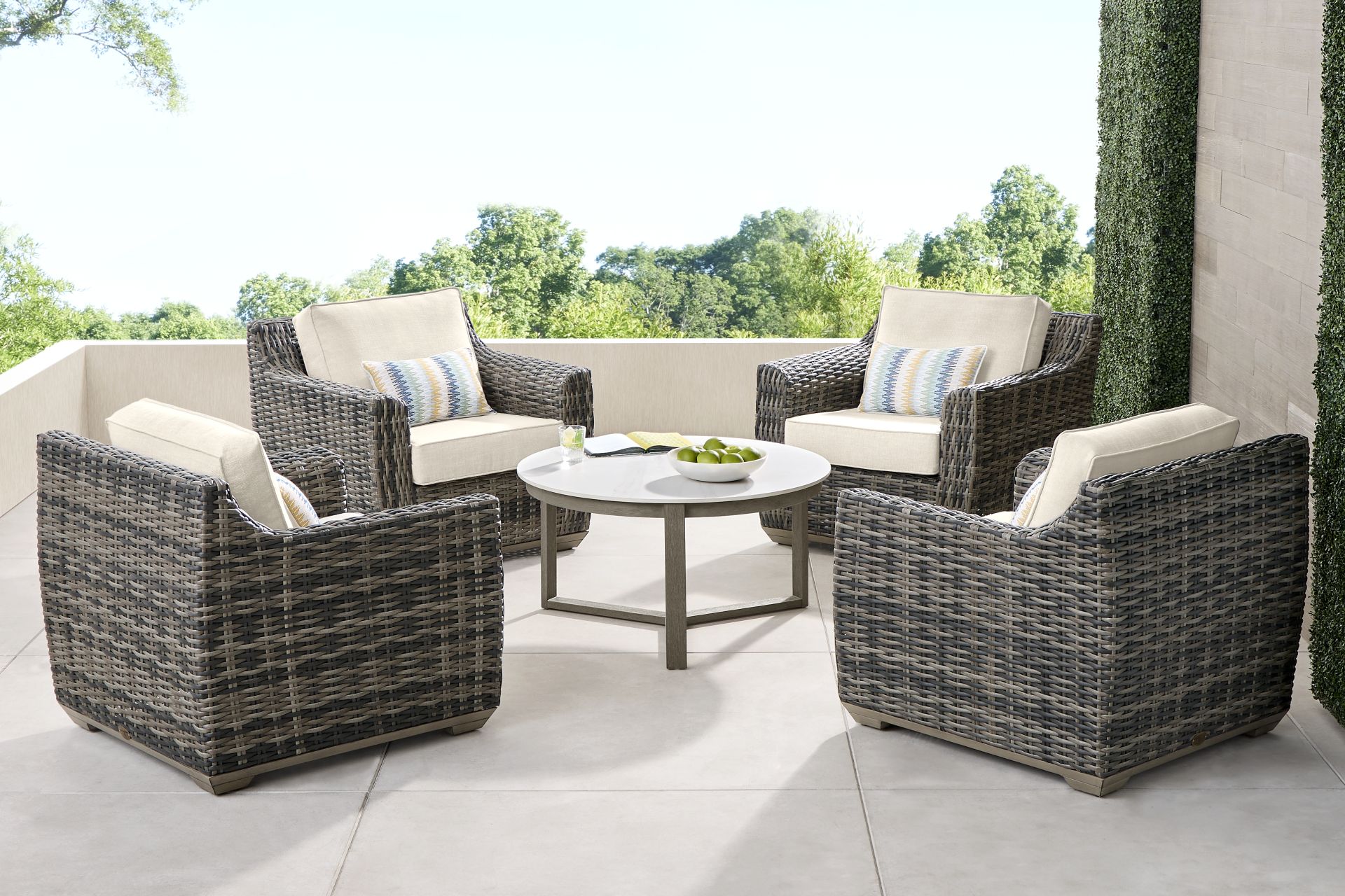 Montecello Gray 5 Pc Outdoor Chat Set with Twine Cushions - Image 1