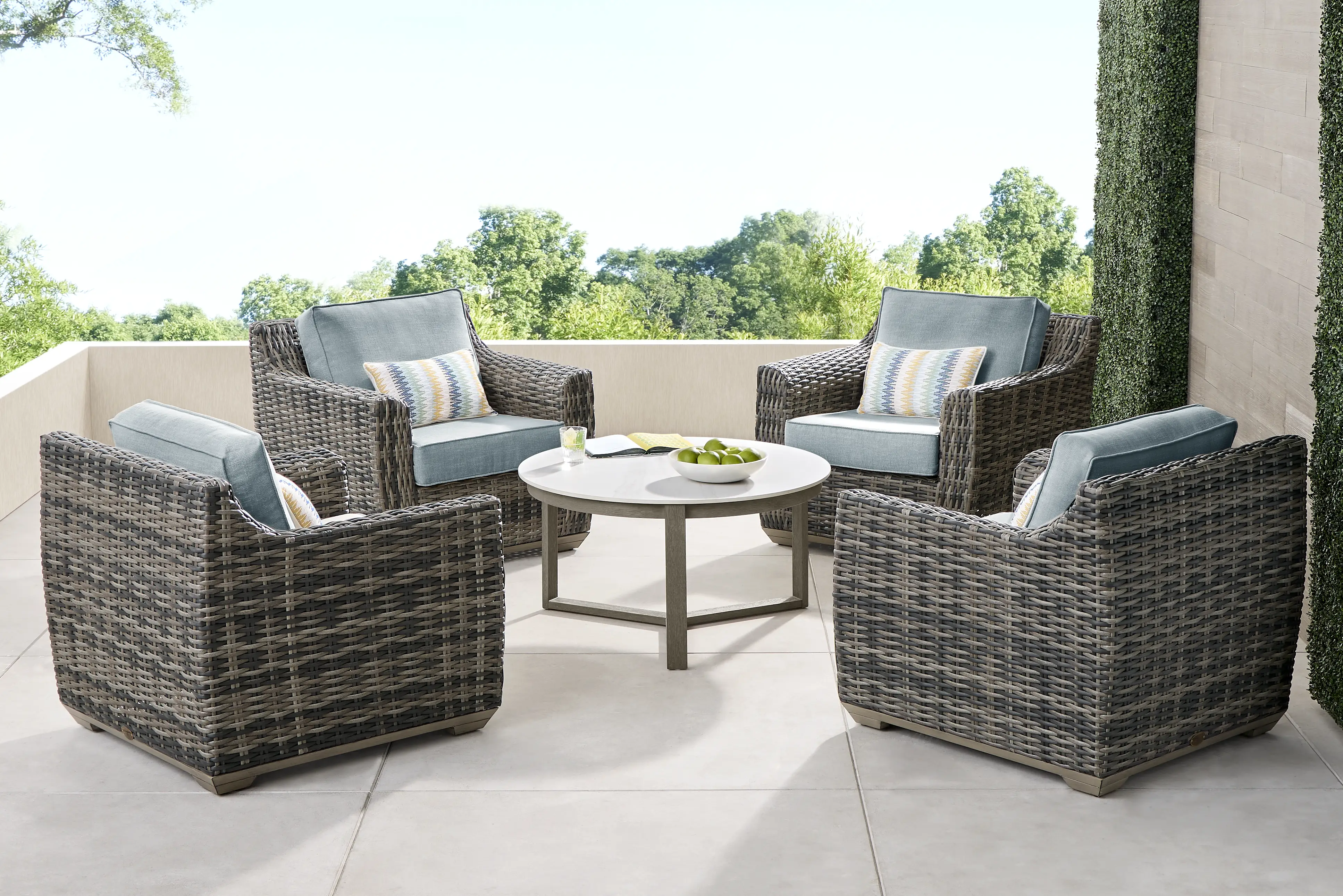Montecello Gray 5 Pc Outdoor Chat Set with Azure Cushions - Thumbnail - Image 1
