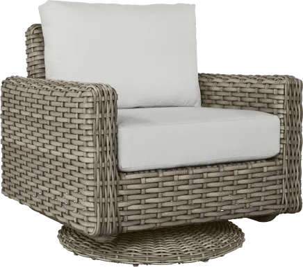Siesta Key Driftwood Finish Outdoor Swivel Chair with Dove Cushions