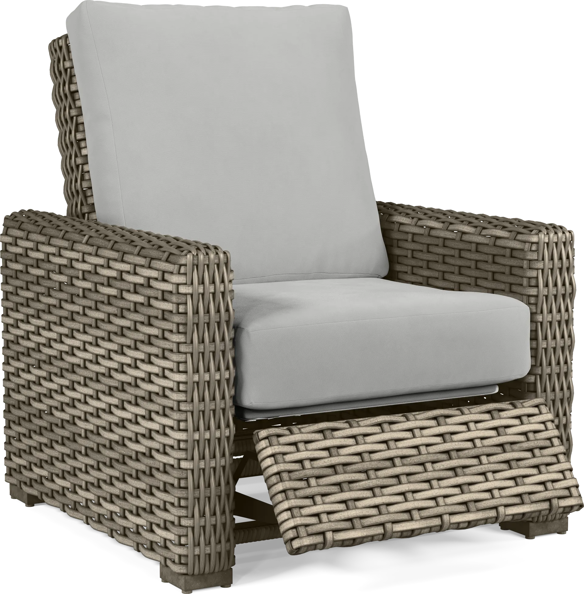 Siesta Key Driftwood Finish Outdoor Recliner with Dove Cushions - Image 1