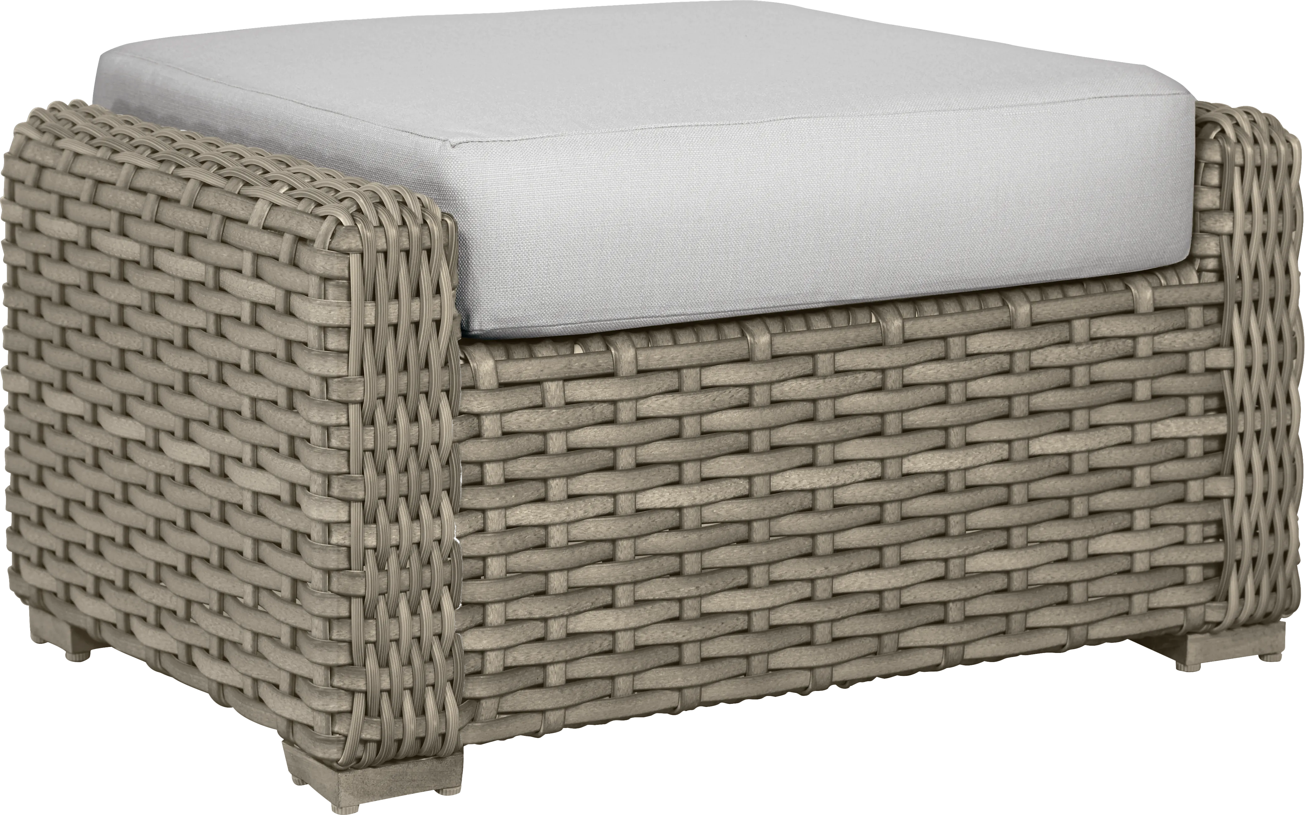 Siesta Key Driftwood Finish Outdoor Ottoman with Dove Cushion - Thumbnail - Image 1