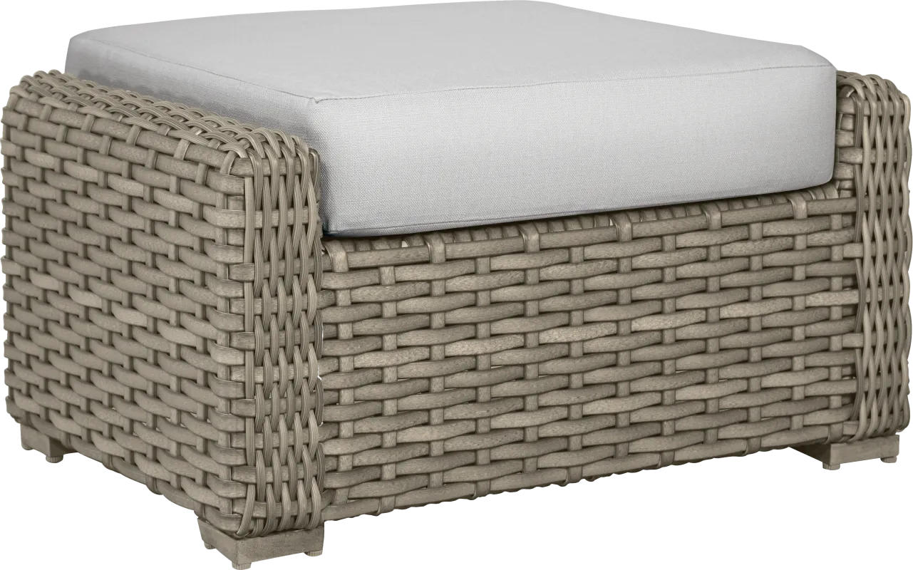 Siesta Key Driftwood Finish Outdoor Ottoman with Dove Cushion