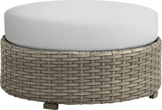 Siesta Key Driftwood Finish Round Outdoor Ottoman with Dove Cushion
