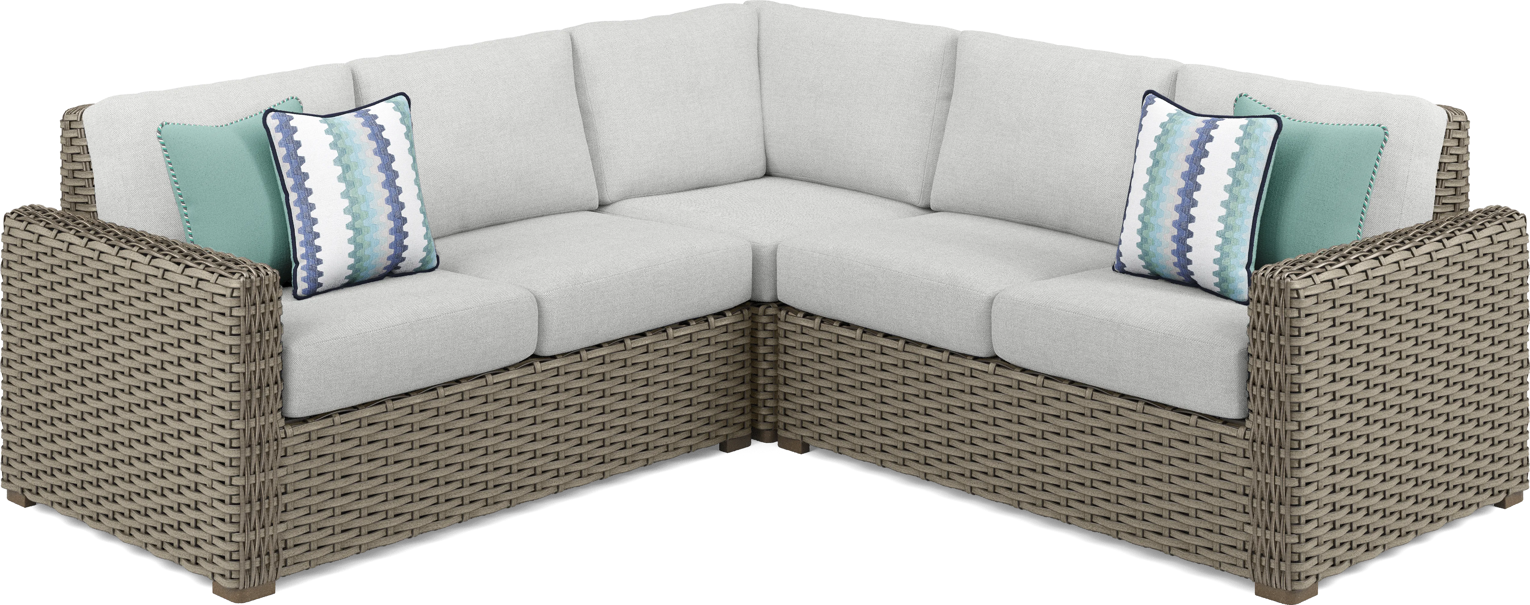 Siesta Key Driftwood Finish 3 Pc Outdoor Sectional with Dove Cushions - Thumbnail - Image 1