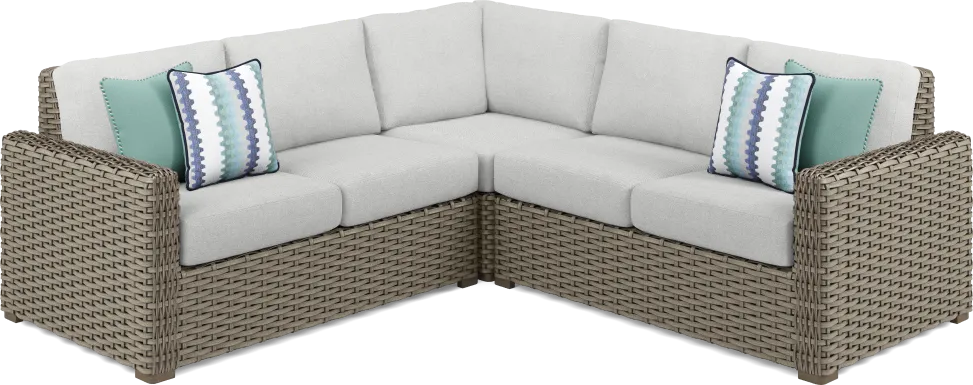 Siesta Key Driftwood Finish 3 Pc Outdoor Sectional with Dove Cushions