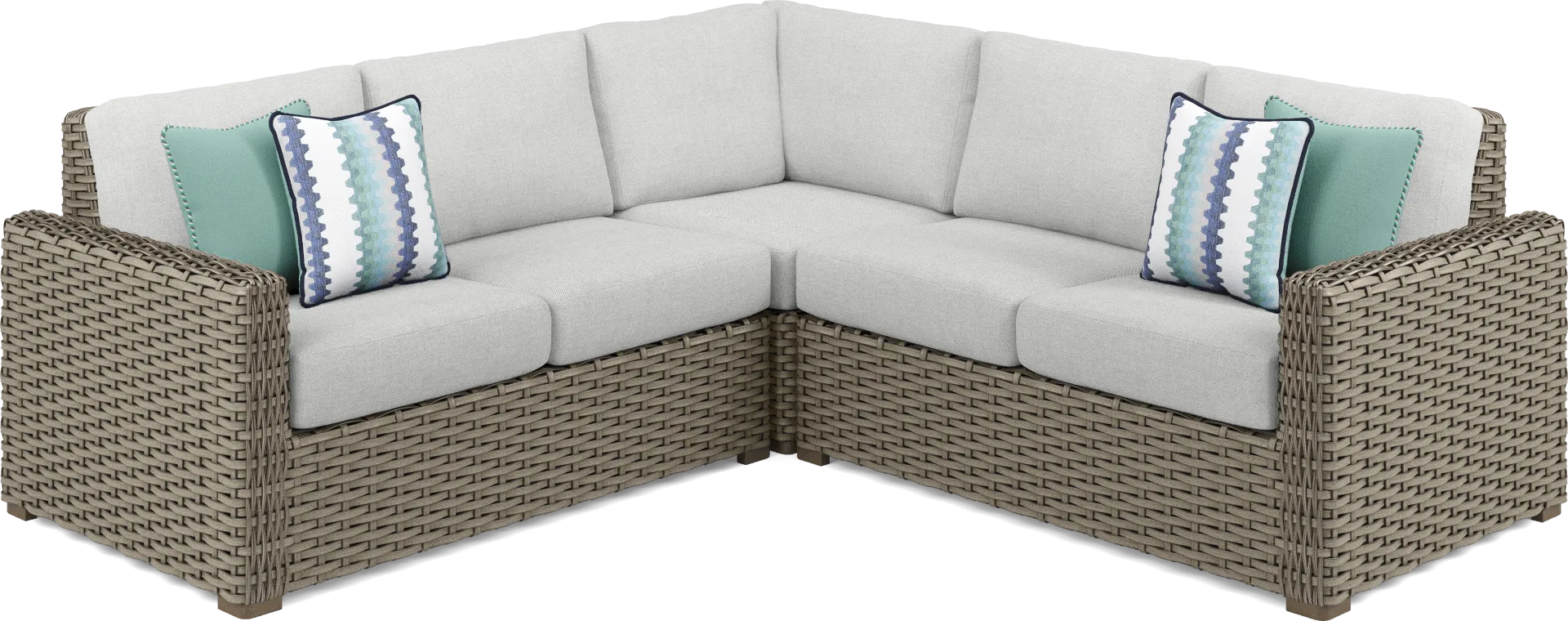 Siesta Key Driftwood Finish 3 Pc Outdoor Sectional with Dove Cushions - Image 1