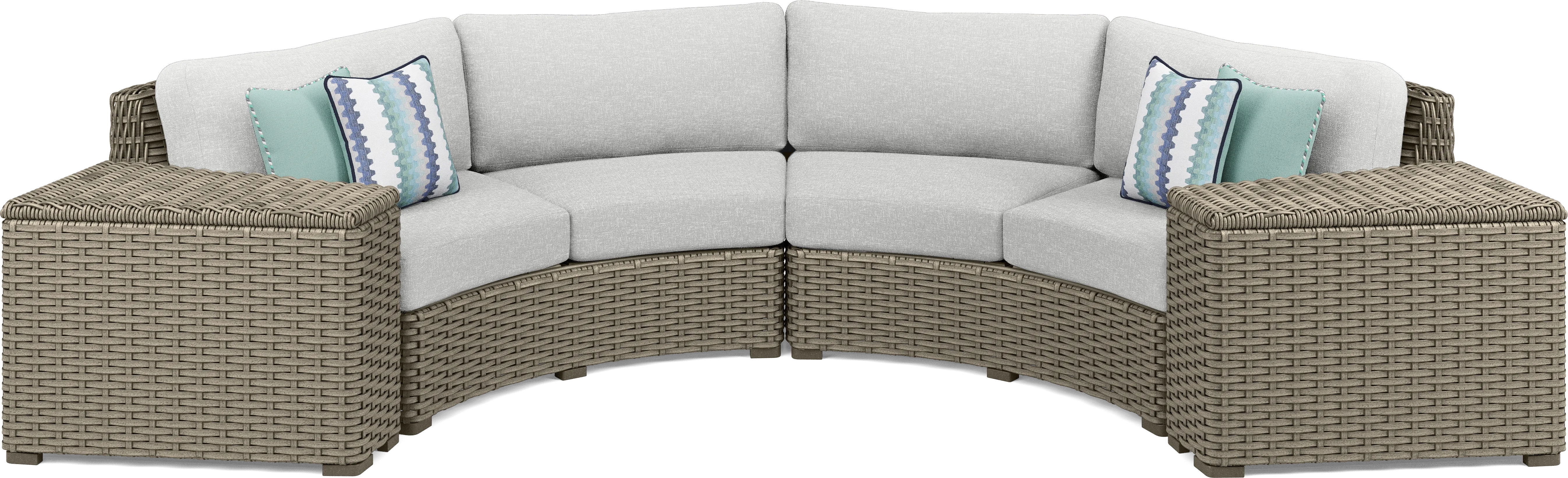 Siesta Key Driftwood Finish 4 Pc Outdoor Curved Sectional with Dove Cushions - Thumbnail - Image 1