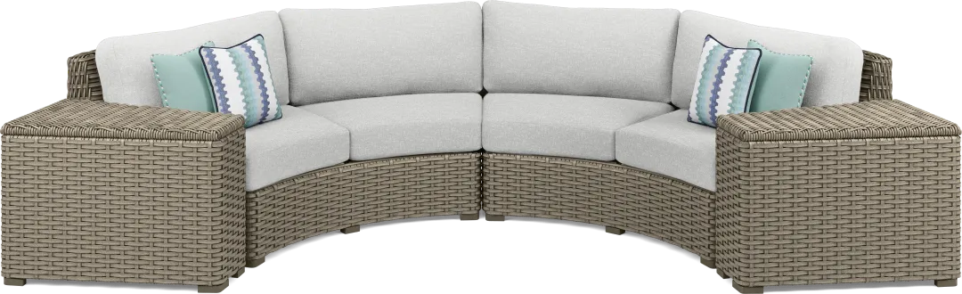 Siesta Key Driftwood Finish 4 Pc Outdoor Curved Sectional with Dove Cushions