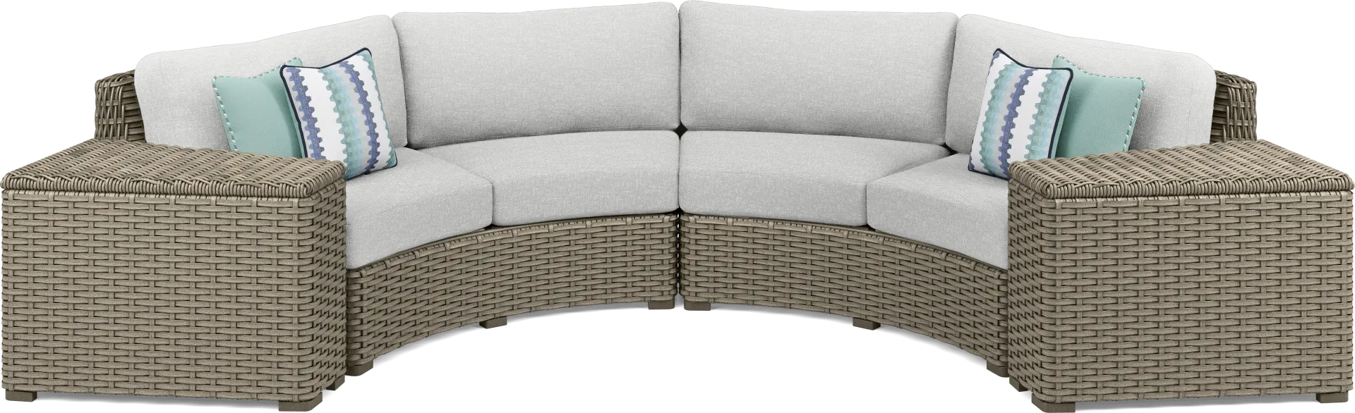 Siesta Key Driftwood Finish 4 Pc Outdoor Curved Sectional with Dove Cushions