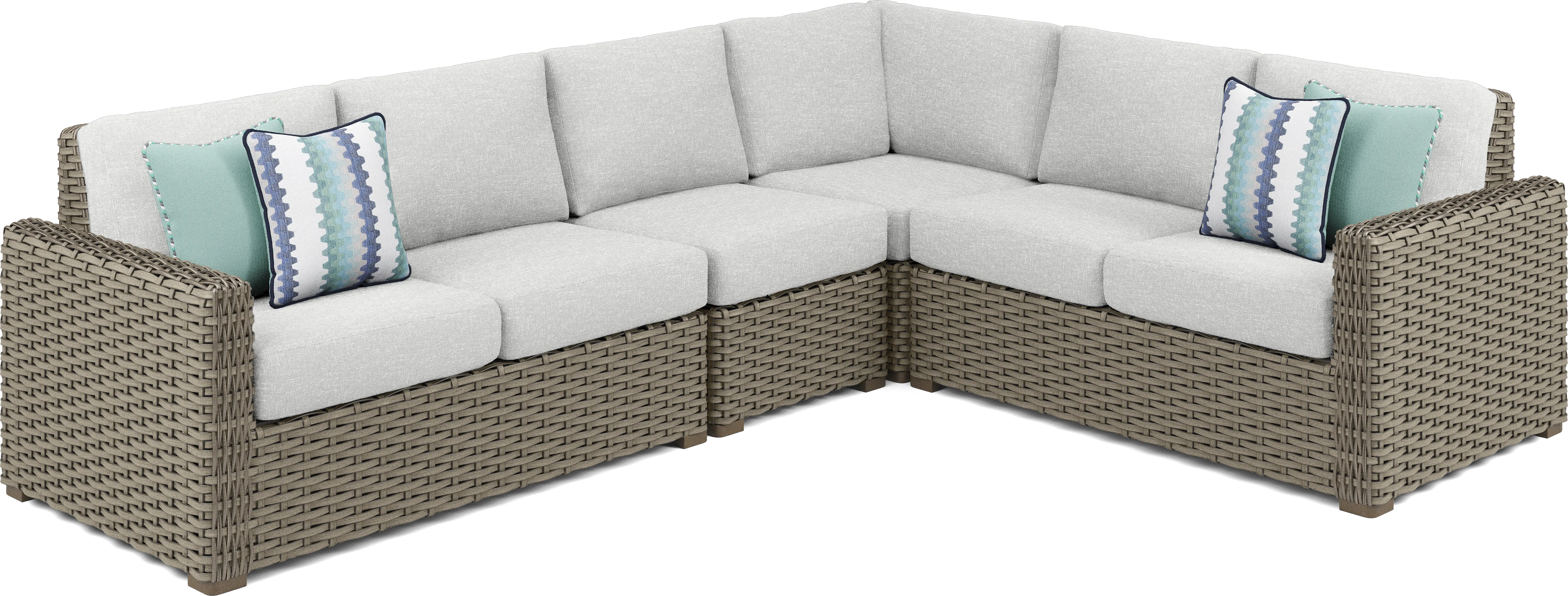Siesta Key Driftwood Finish 4 Pc Outdoor Sectional with Dove Cushions - Thumbnail - Image 1
