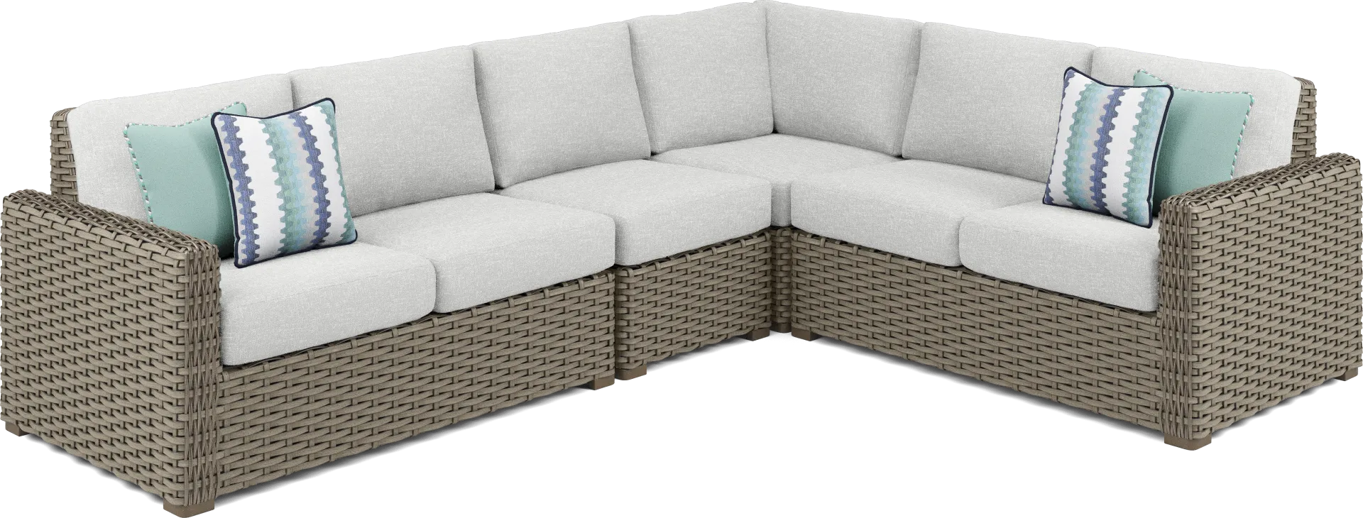 Siesta Key Driftwood Finish 4 Pc Outdoor Sectional with Dove Cushions - Image 1