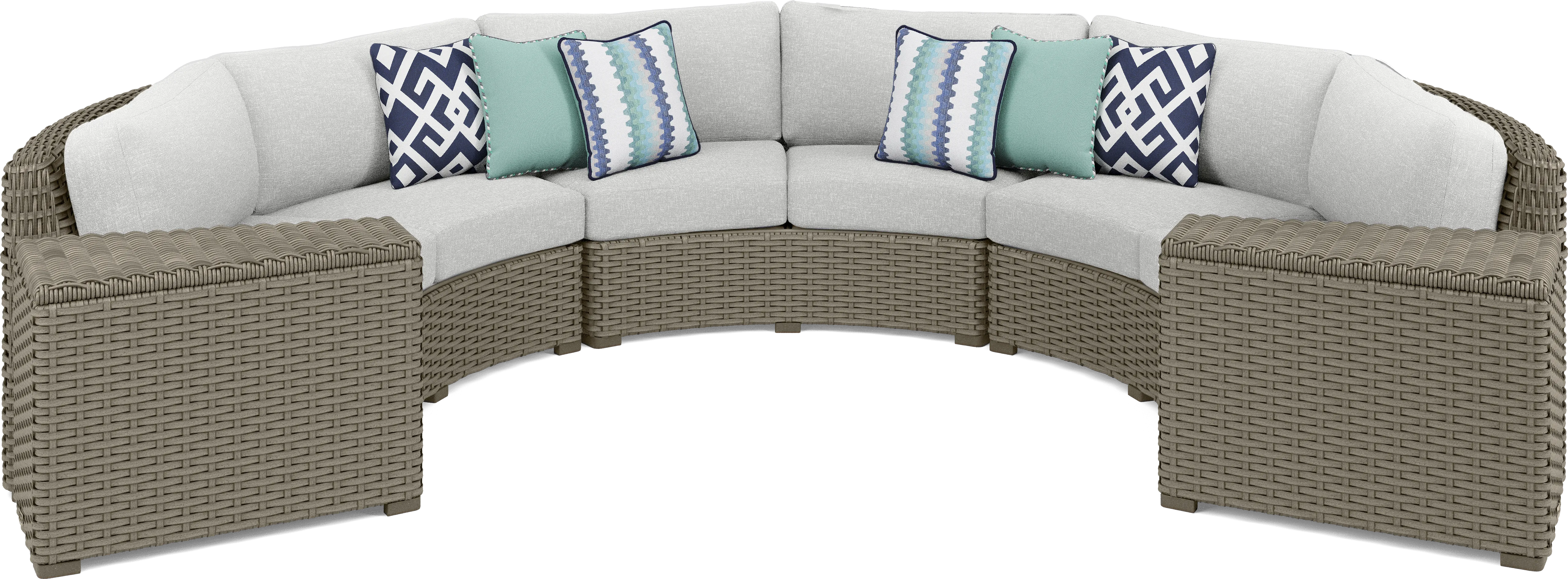 Siesta Key Driftwood Finish 5 Pc Outdoor Curved Sectional with Dove Cushions - Thumbnail - Image 1