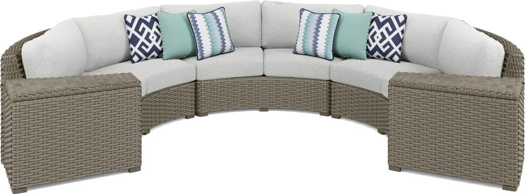 Siesta Key Driftwood Finish 5 Pc Outdoor Curved Sectional with Dove Cushions