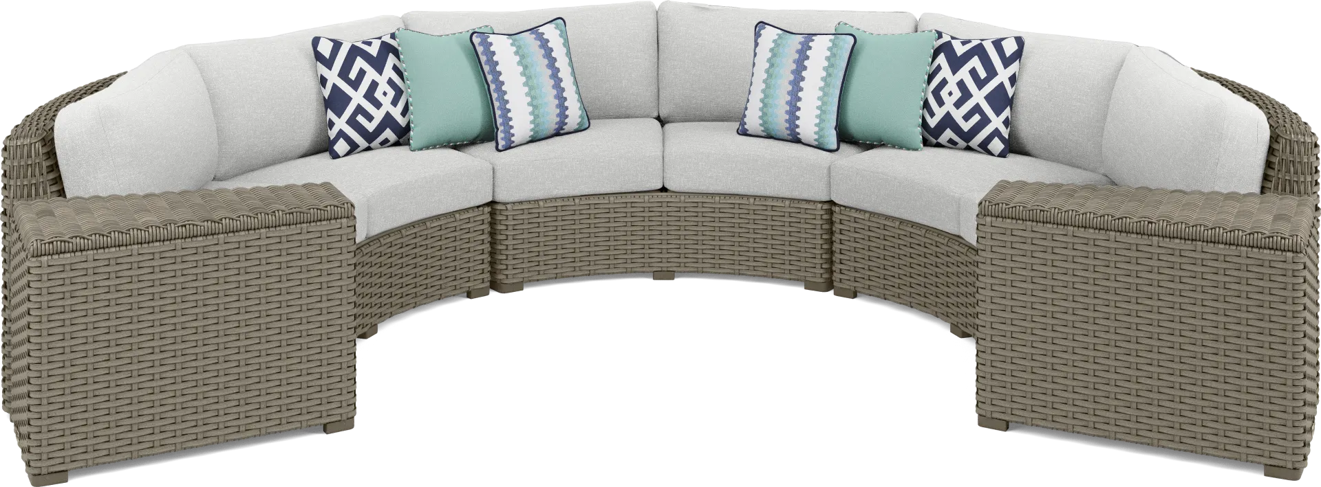 Siesta Key Driftwood Finish 5 Pc Outdoor Curved Sectional with Dove Cushions