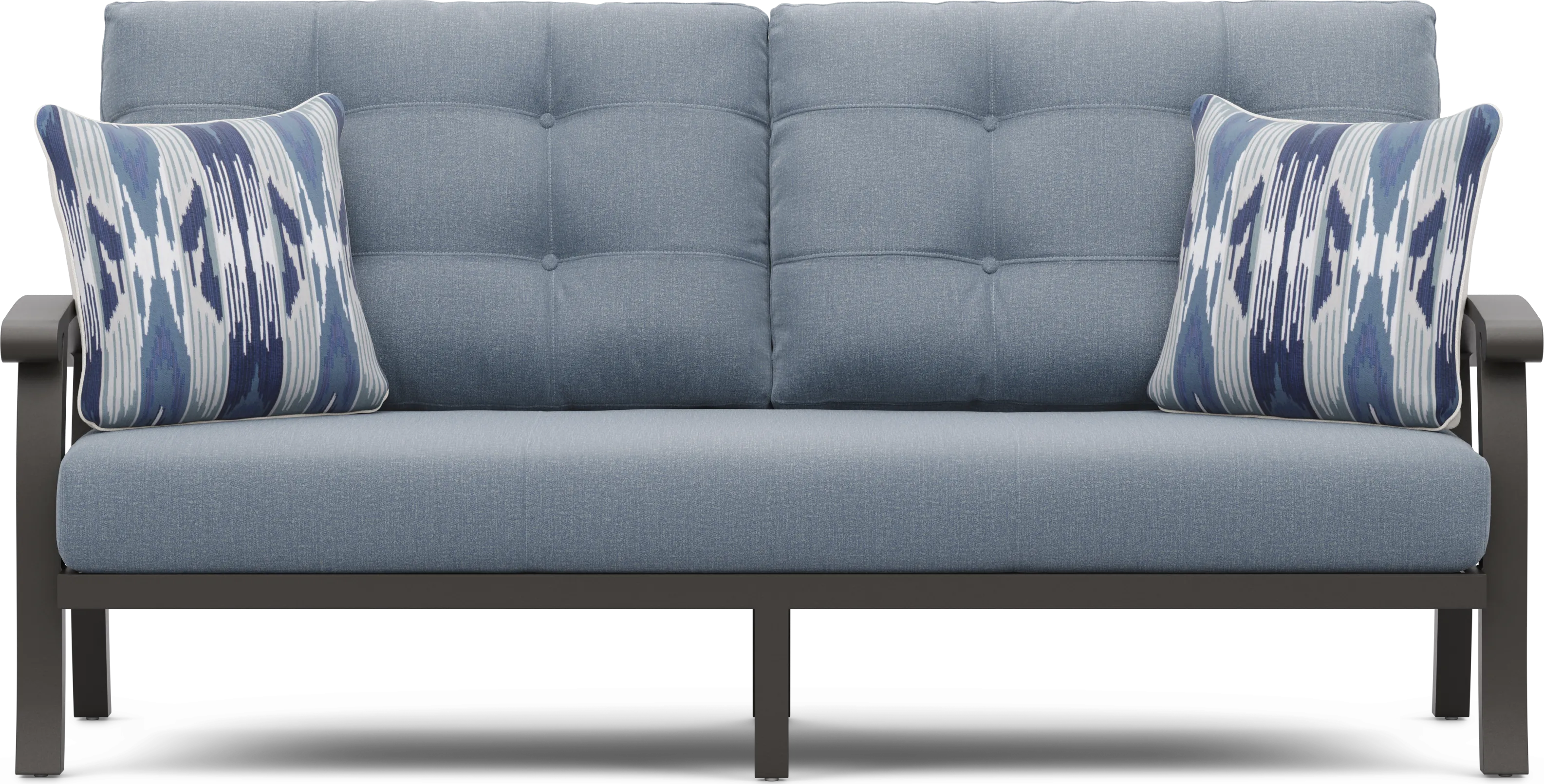 Lake Breeze Aged Bronze Outdoor Sofa with Blueberry Cushions - Thumbnail - Image 1