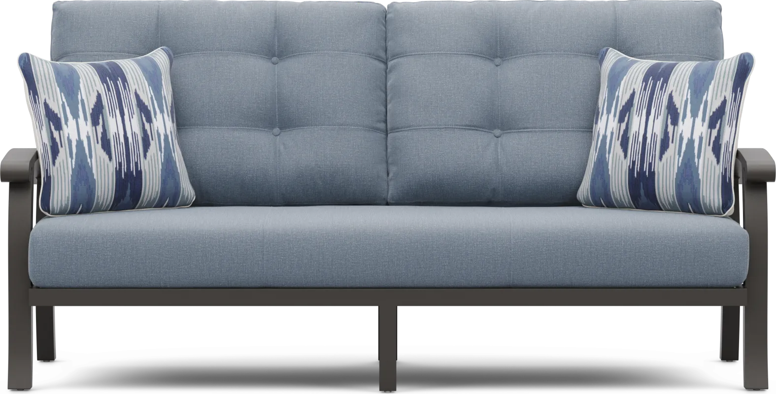 Lake Breeze Aged Bronze Outdoor Sofa with Blueberry Cushions