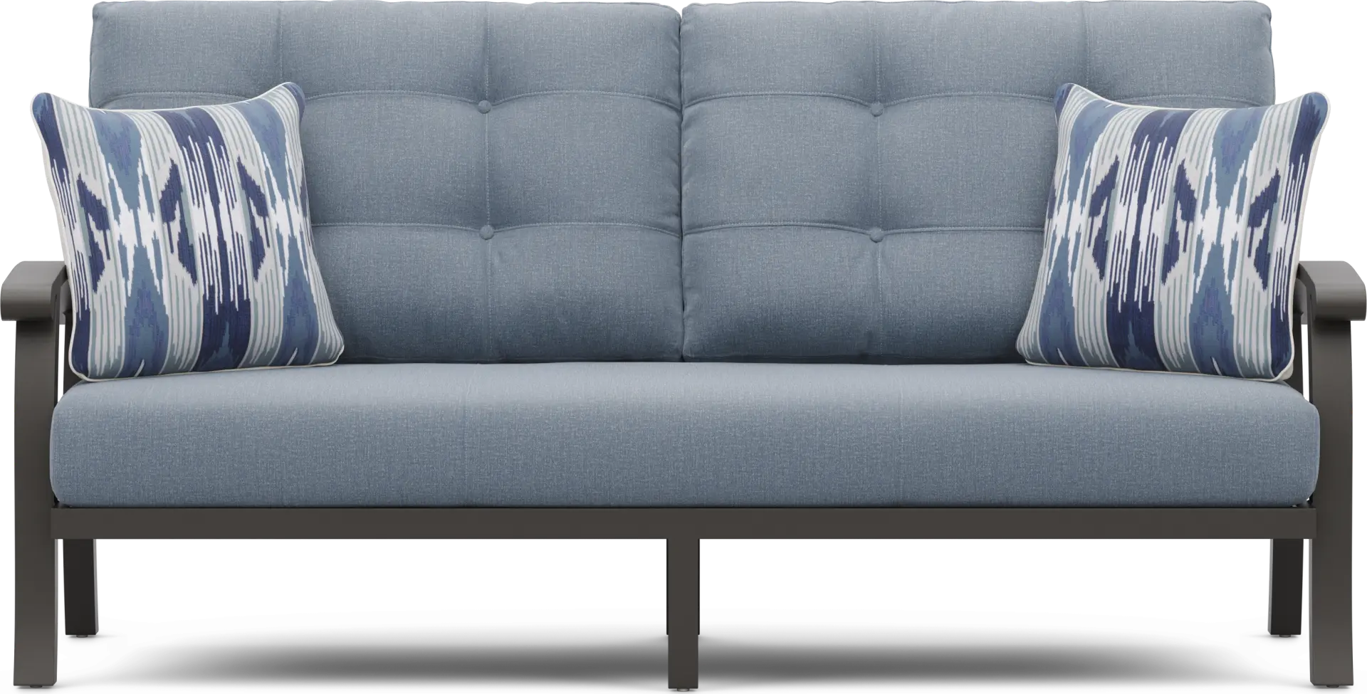 Lake Breeze Aged Bronze Outdoor Sofa with Blueberry Cushions