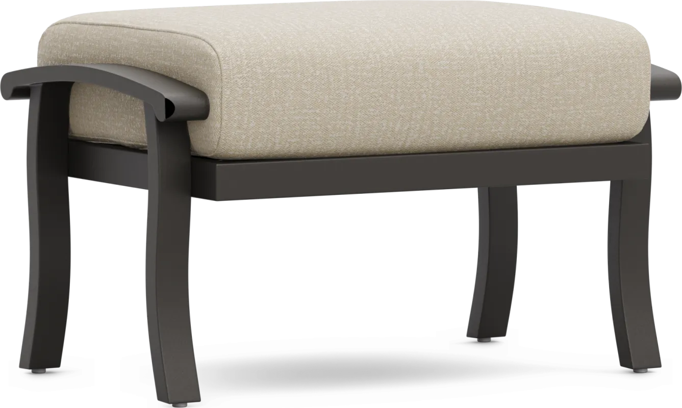 Lake Breeze Aged Bronze Outdoor Ottoman with Hemp-Colored Cushion