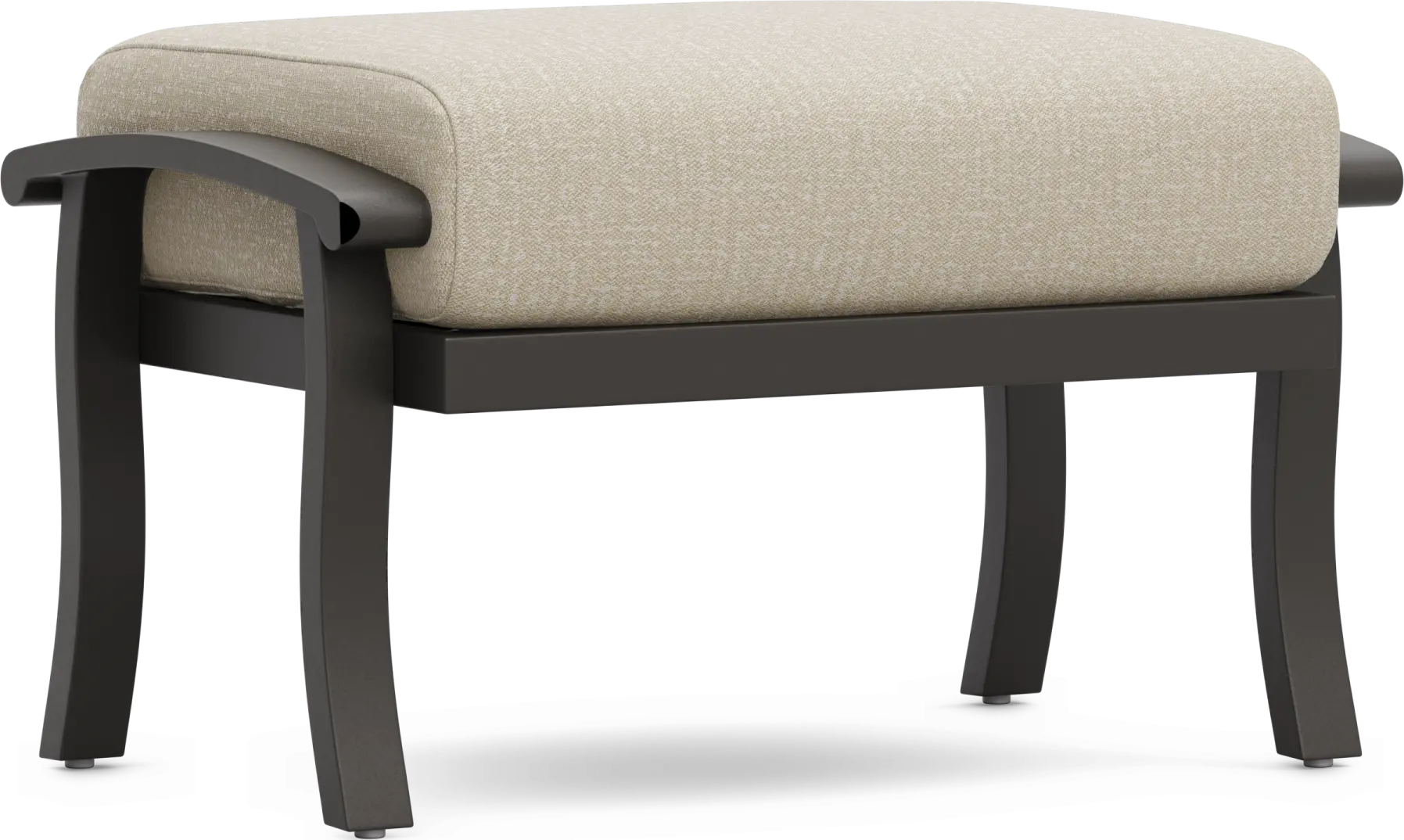 Lake Breeze Aged Bronze Outdoor Ottoman with Hemp-Colored Cushion