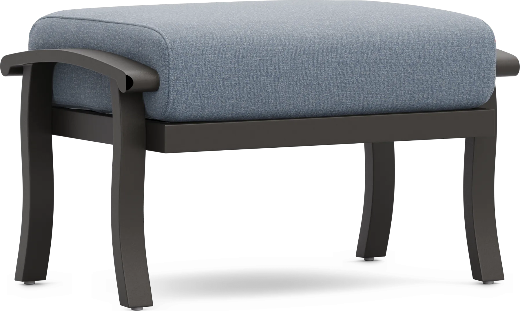 Lake Breeze Aged Bronze Outdoor Ottoman with Blueberry Cushion - Thumbnail - Image 1