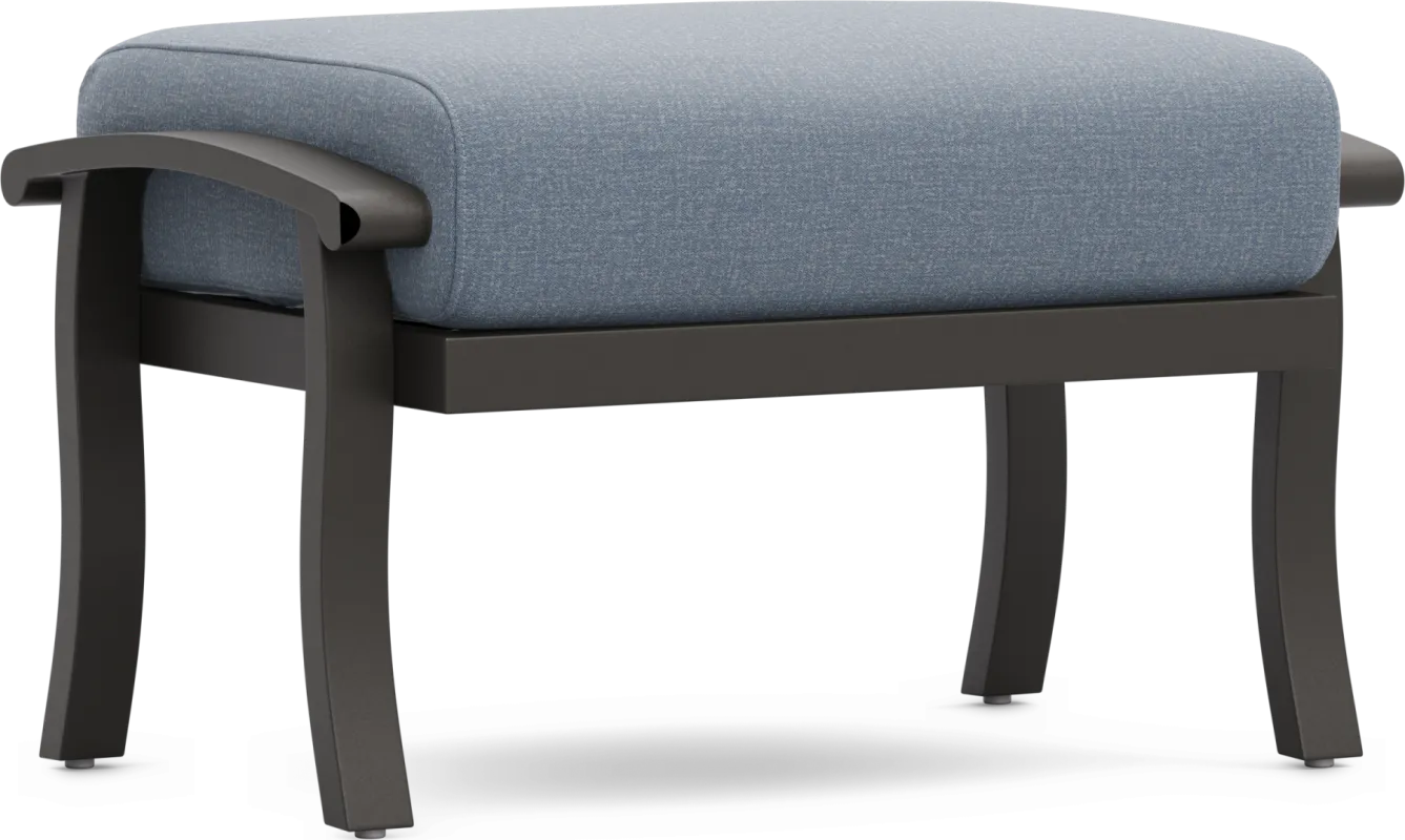 Lake Breeze Aged Bronze Outdoor Ottoman with Blueberry Cushion