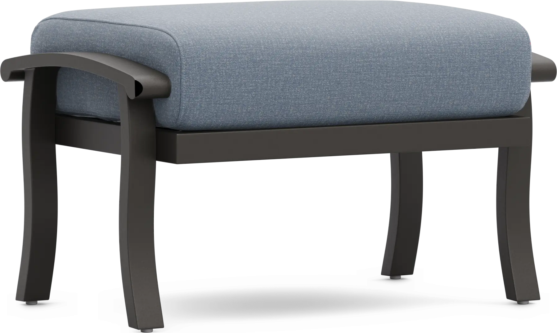 Lake Breeze Aged Bronze Outdoor Ottoman with Blueberry Cushion