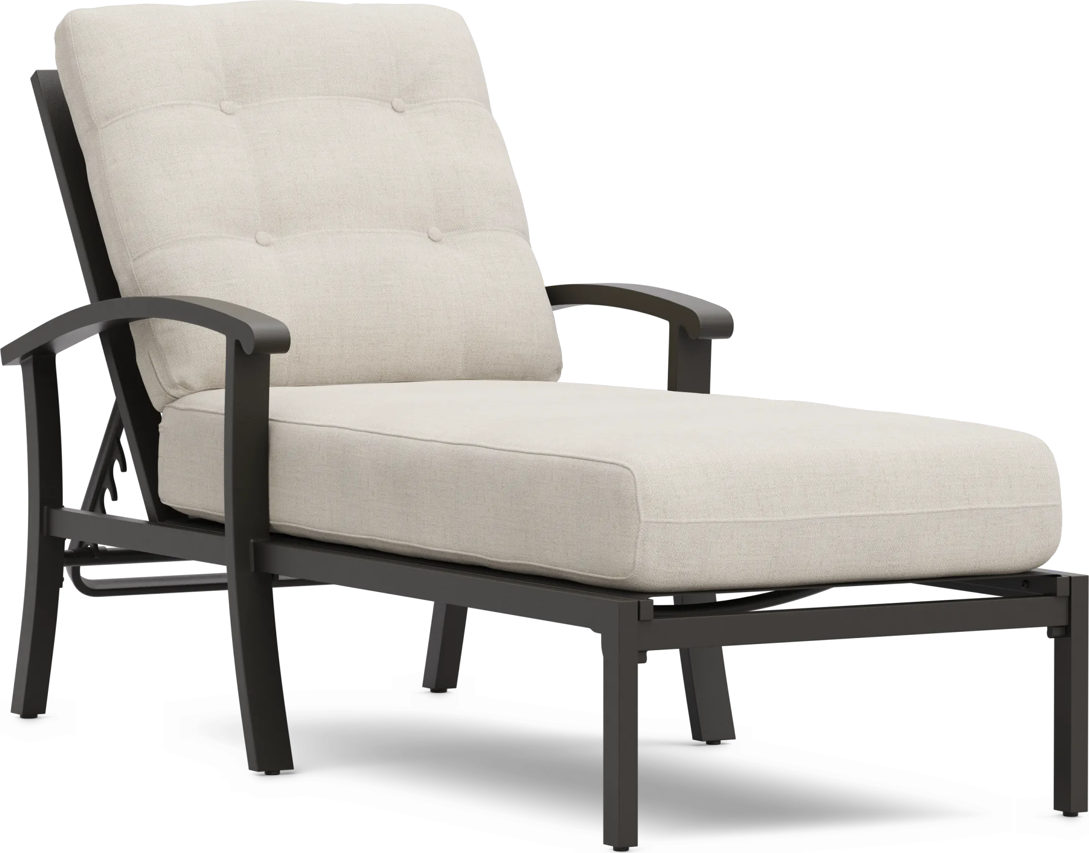 Lake Breeze Aged Bronze Outdoor Chaise with Parchment Cushions - Thumbnail - Image 1