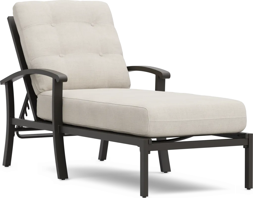 Lake Breeze Aged Bronze Outdoor Chaise with Parchment Cushions