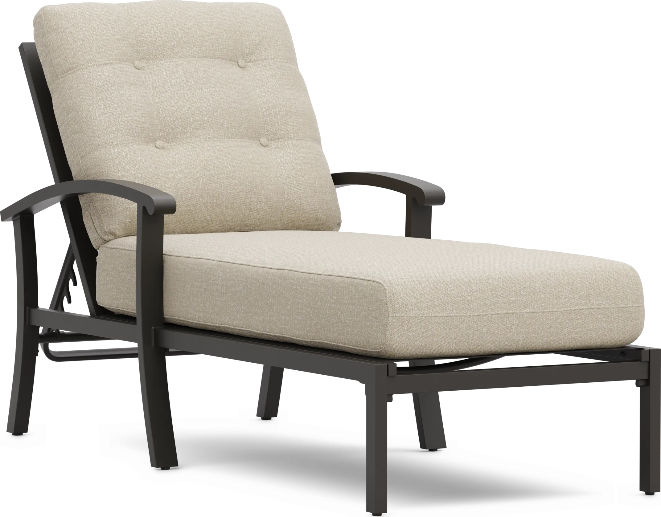 Lake Breeze Aged Bronze Outdoor Chaise with Hemp-Colored Cushions - Thumbnail - Image 1
