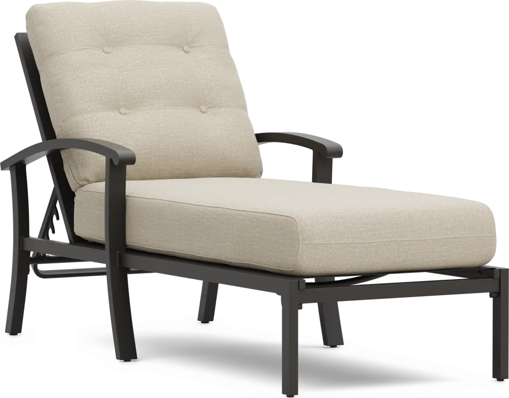 Lake Breeze Aged Bronze Outdoor Chaise with Hemp-Colored Cushions