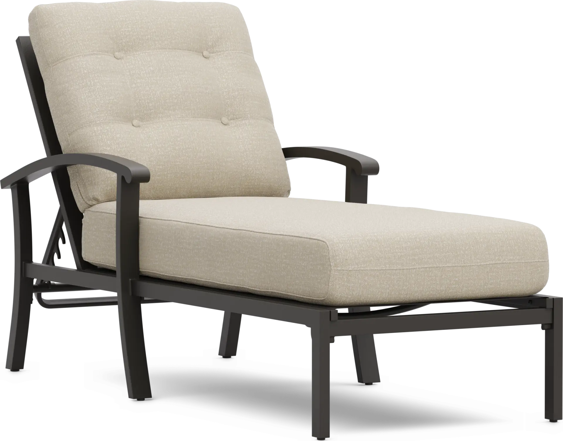 Lake Breeze Aged Bronze Outdoor Chaise with Hemp-Colored Cushions