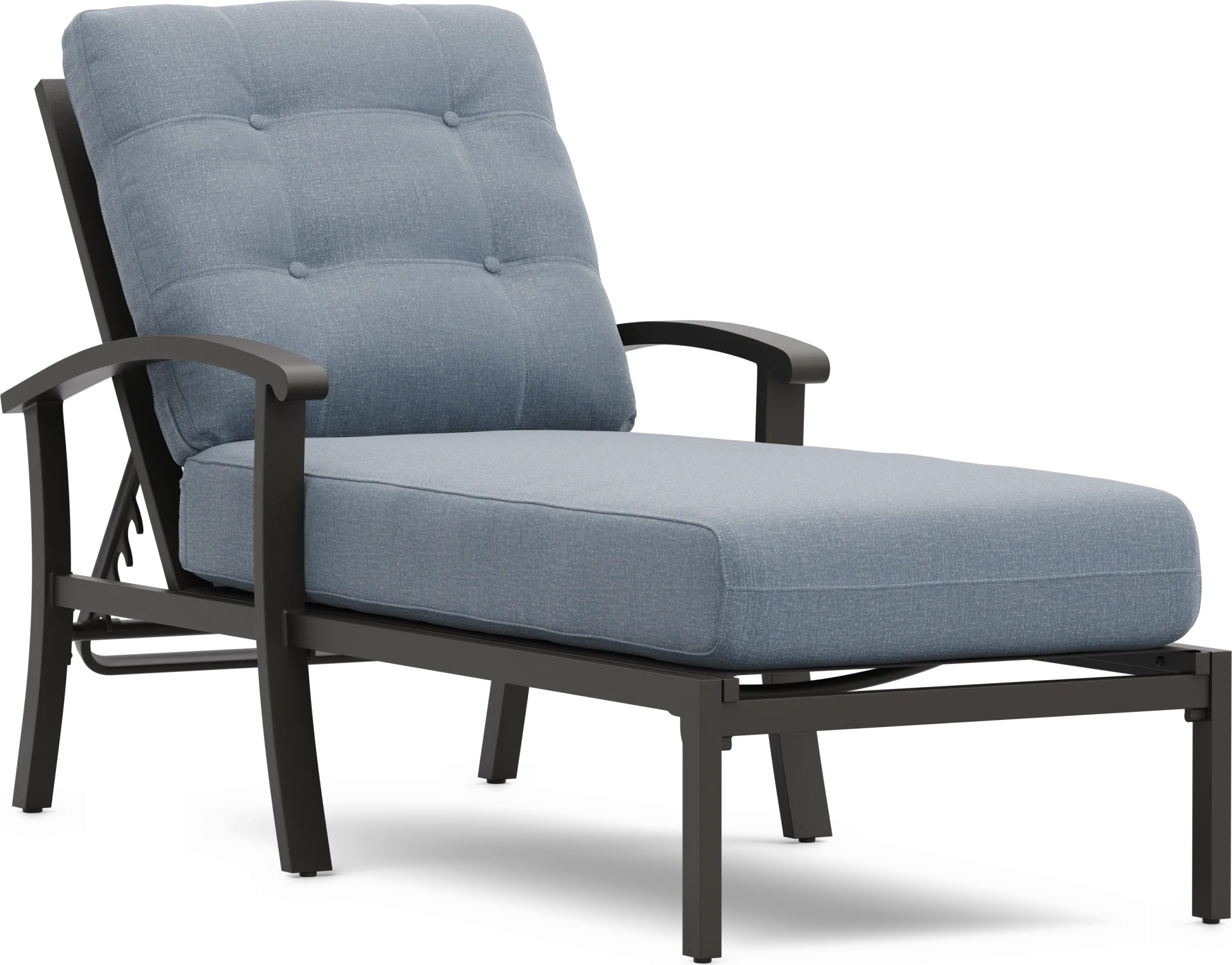 Lake Breeze Aged Bronze Outdoor Chaise with Blueberry Cushions - Thumbnail - Image 1