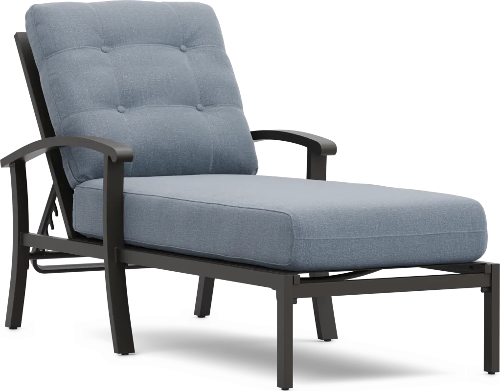 Lake Breeze Aged Bronze Outdoor Chaise with Blueberry Cushions