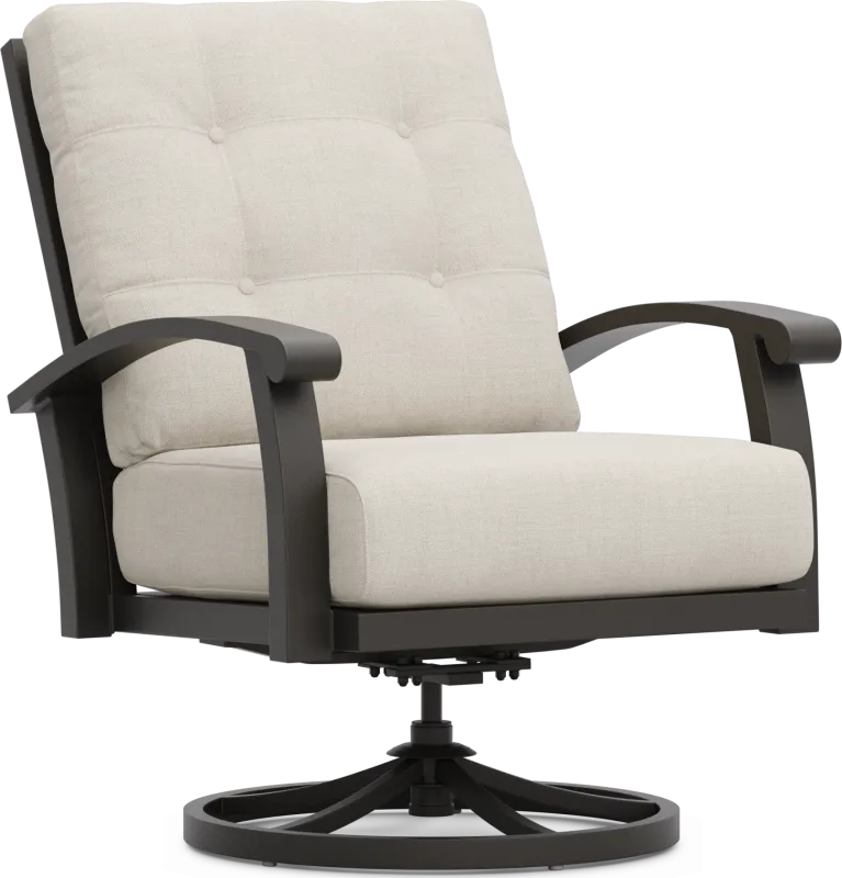 Lake Breeze Aged Bronze Outdoor Swivel Club Chair with Parchment Cushions
