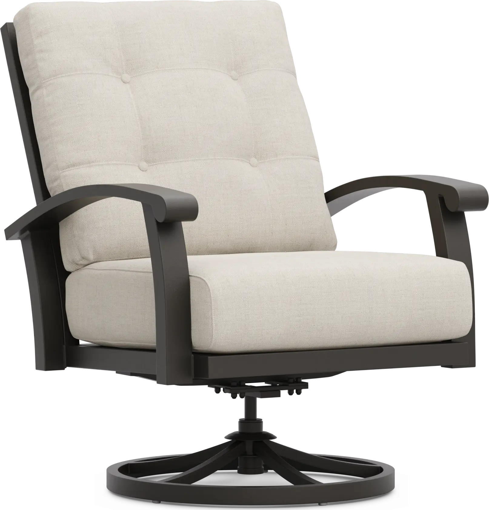 Lake Breeze Aged Bronze Outdoor Swivel Club Chair with Parchment Cushions