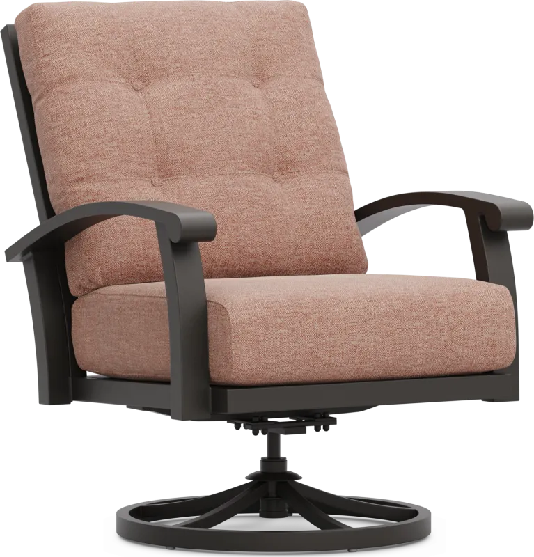Lake Breeze Aged Bronze Outdoor Swivel Club Chair with Terracotta Cushions