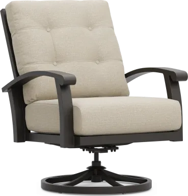 Lake Breeze Aged Bronze Outdoor Swivel Club Chair with Hemp-Colored Cushions