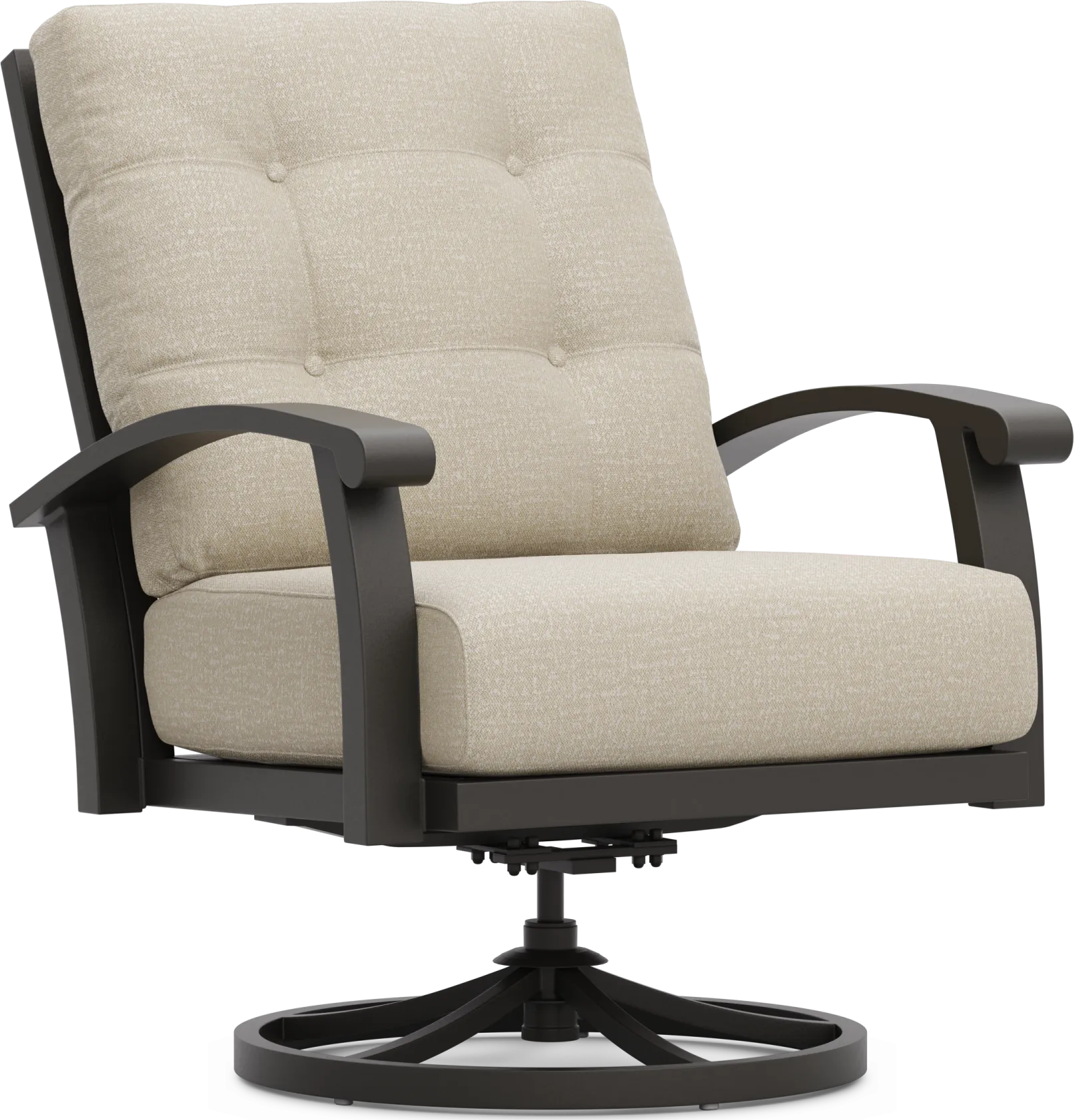 Lake Breeze Aged Bronze Outdoor Swivel Club Chair with Hemp-Colored Cushions - Image 1