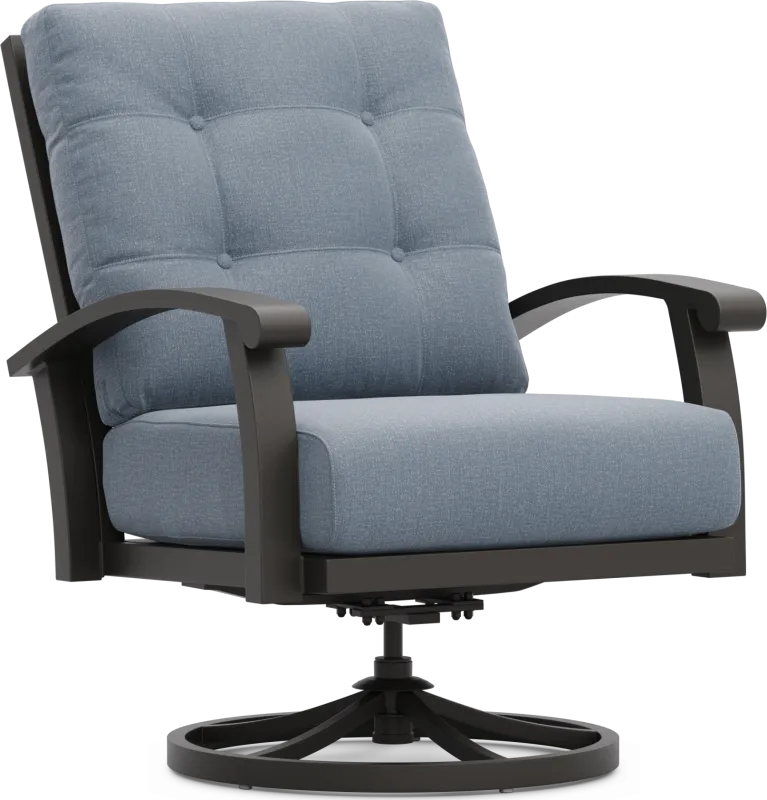Lake Breeze Aged Bronze Outdoor Swivel Club Chair with Blueberry Cushions