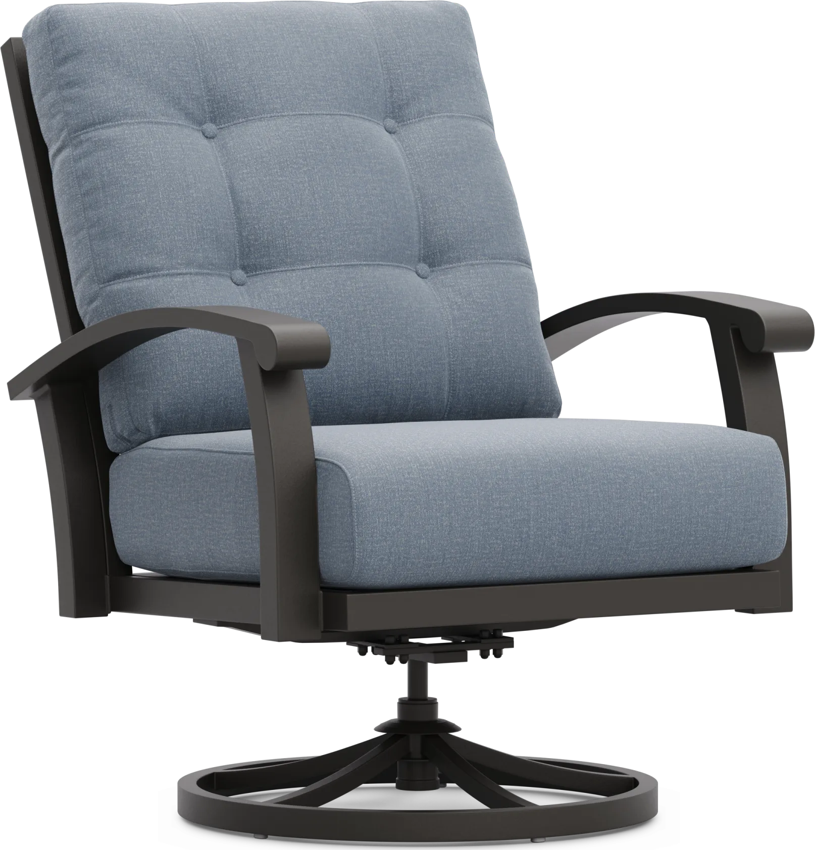 Lake Breeze Aged Bronze Outdoor Swivel Club Chair with Blueberry Cushions - Image 2