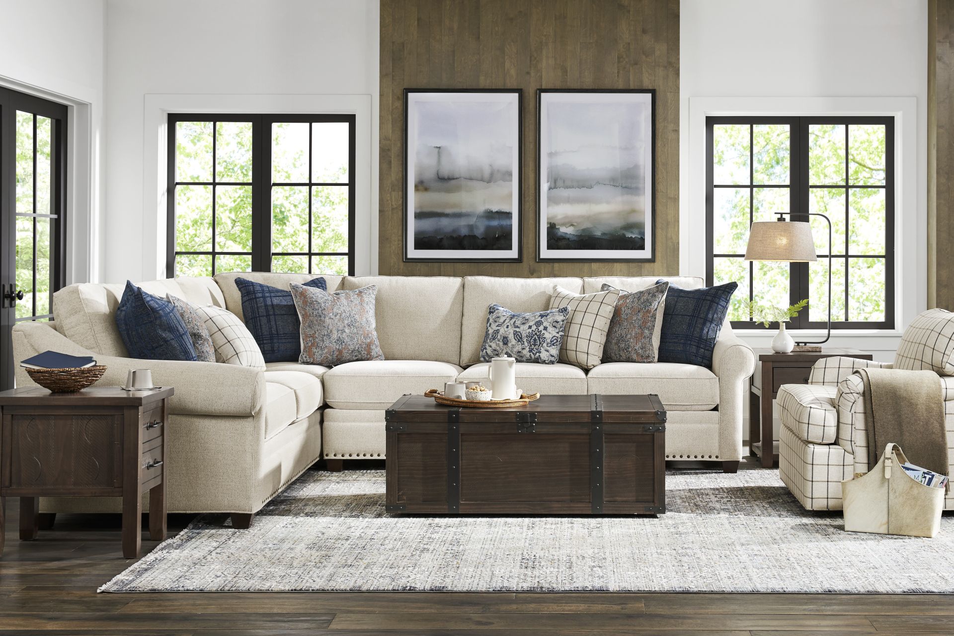 Parkview Beige 5 Pc Sectional Living Room with Gel Foam Sleeper - Image 1