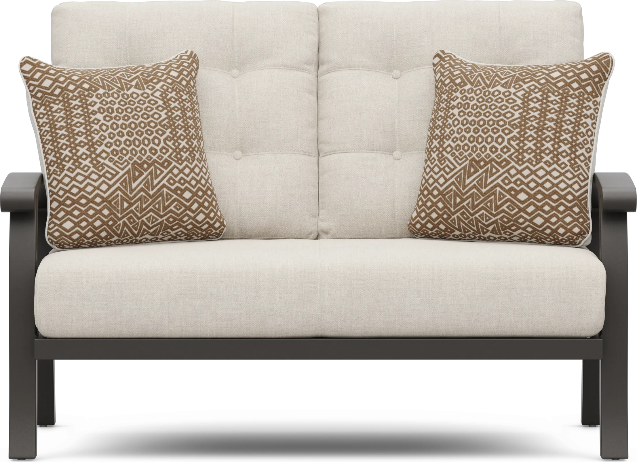 Lake Breeze Aged Bronze Outdoor Loveseat with Parchment Cushions - Thumbnail - Image 1