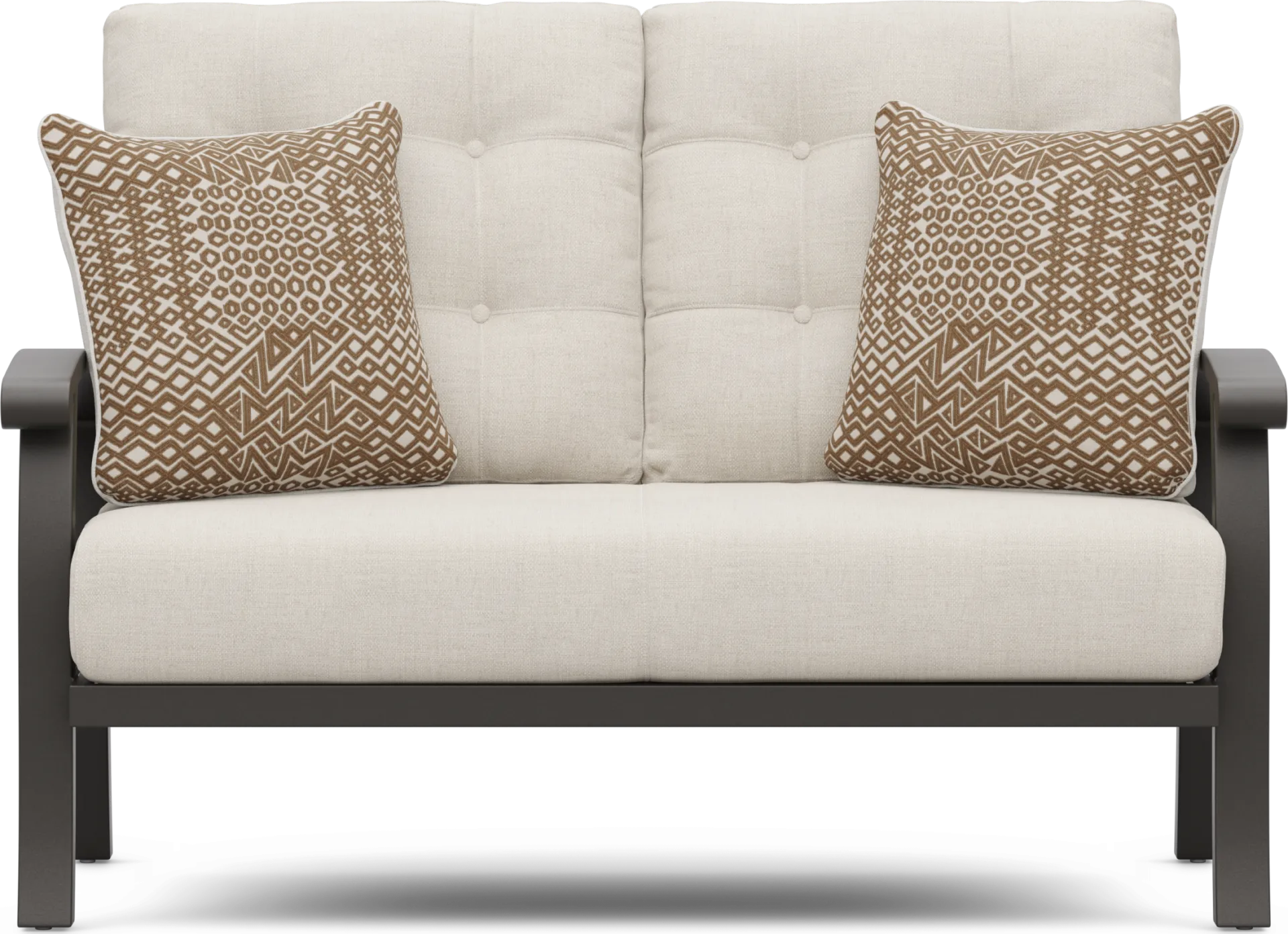 Lake Breeze Aged Bronze Outdoor Loveseat with Parchment Cushions - Image 1