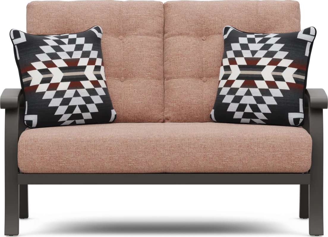 Lake Breeze Aged Bronze Outdoor Loveseat with Terracotta Cushions