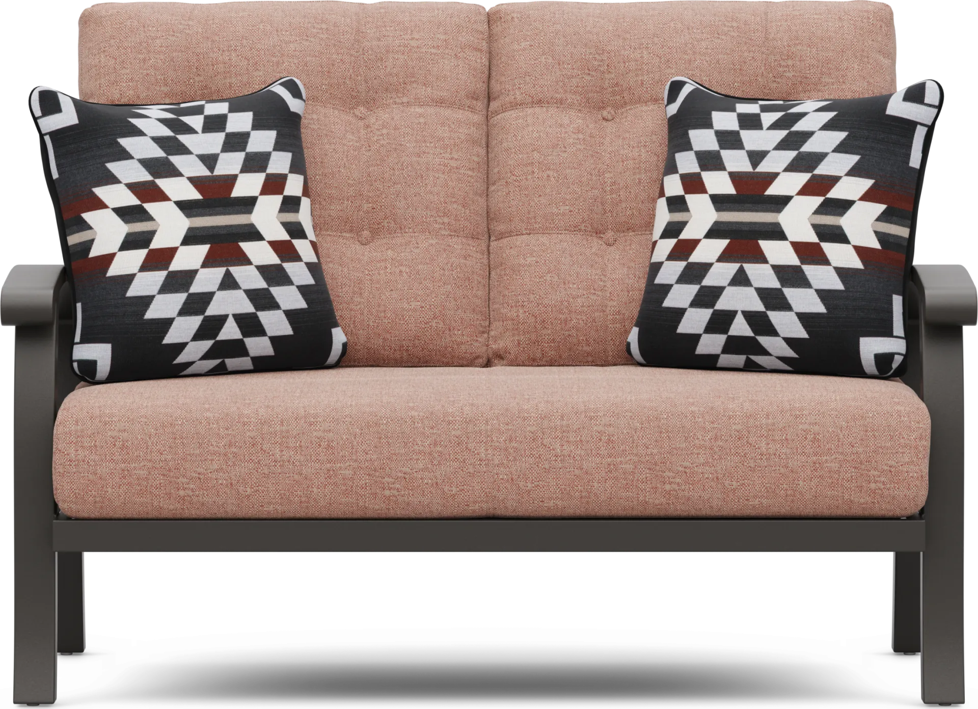 Lake Breeze Aged Bronze Outdoor Loveseat with Terracotta Cushions - Image 1