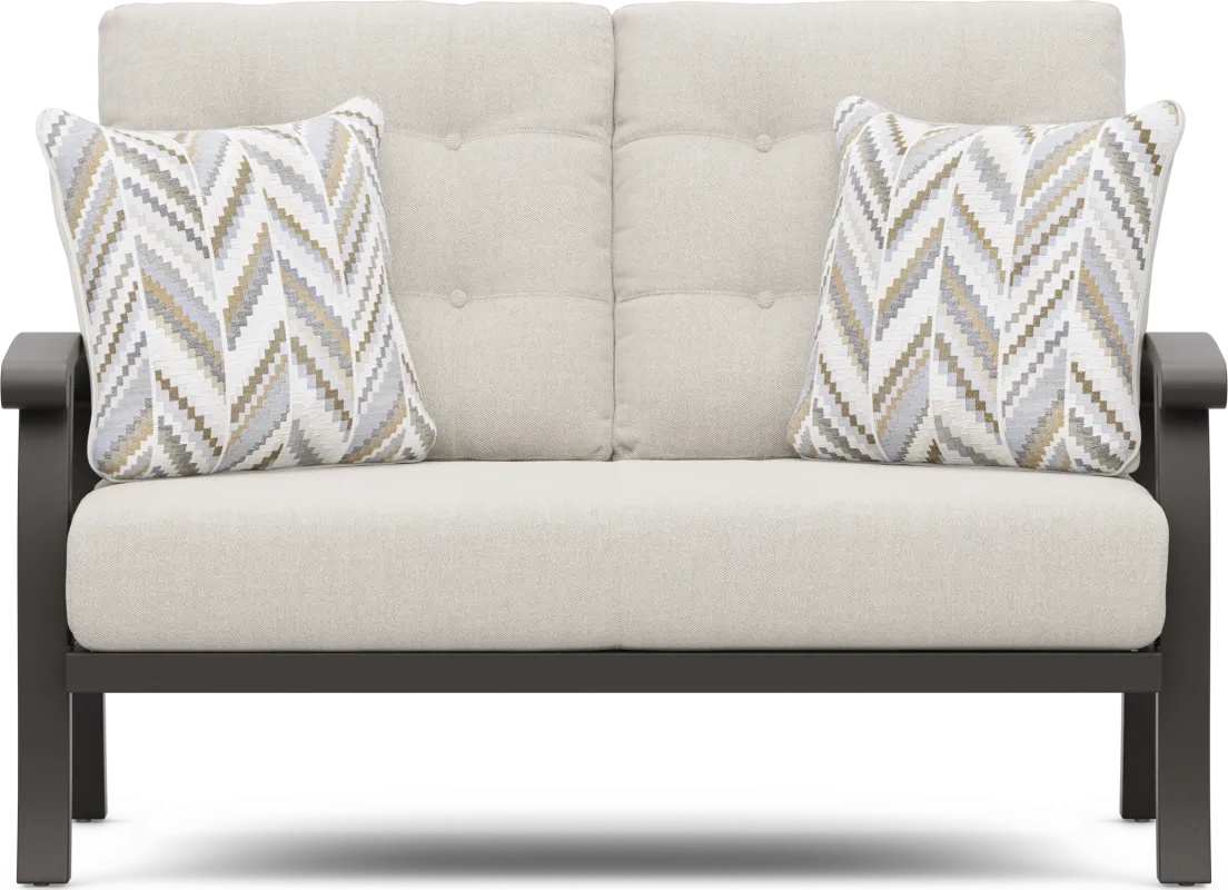 Lake Breeze Aged Bronze Outdoor Loveseat with Desert Cushions