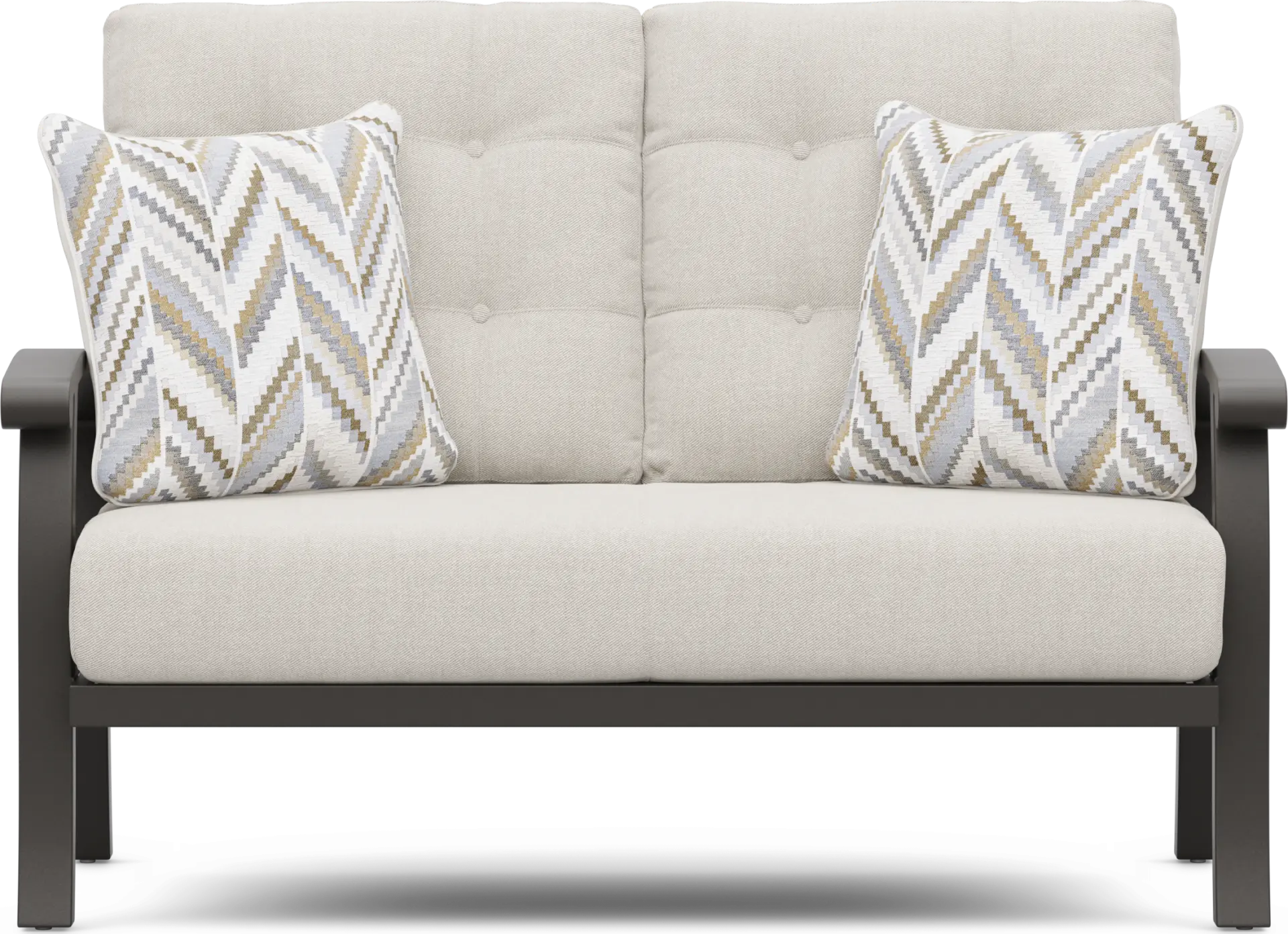 Lake Breeze Aged Bronze Outdoor Loveseat with Desert Cushions