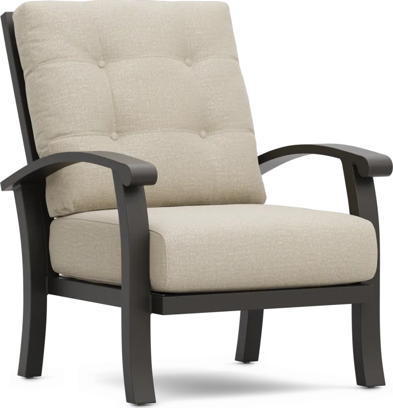 Lake Breeze Aged Bronze Outdoor Club Chair with Hemp-Colored Cushions